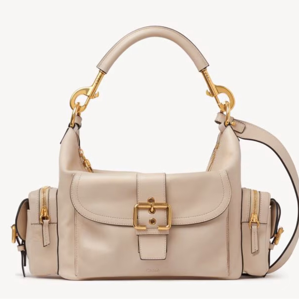Chloe Cream Shoulder Bag with Gold Details